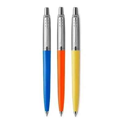 Image of Parker Jotter Originals Ballpoint Pens Retro Collection Blue, Orange &amp; Yellow Barrels Blue Ink Set of 3 Gift Boxed
