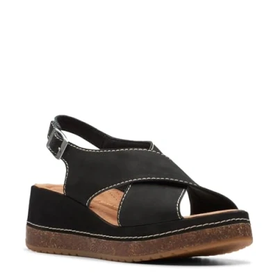 Image of Clarks Women&#039;s Kassanda Step Sandal, Black Nubuck, 8 UK