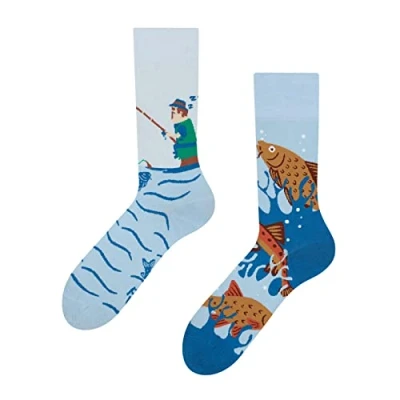 Image of Dedoles Unisex Socks for Women, Men &amp; Kids Cotton Funny Designs Football Bicycle Horses Plants Firefighter Gift Mismatched, Design: Fisherman&#039;s World, Colour: Blue, Size: 8 9.5 W / 9 11 M UK