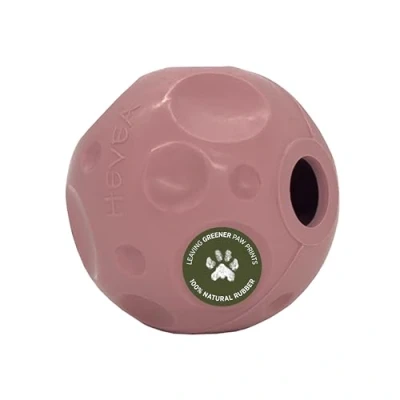 Image of Hevea Moon Ball 2 in 1 Dog Activation &amp; Fetch Toy Natural Rubber Treat Active Rolling for Sore Gum Relief (Old Rose)