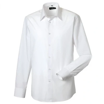 Image of Russell Athletic Collection Mens Long Sleeve Poly Cotton Easy Care Tailored Poplin Shirt (White) Size X Large