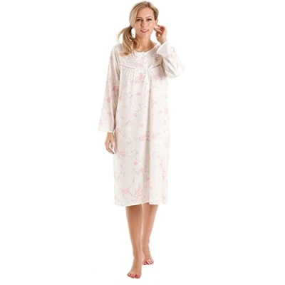 Image of Undercover Ladies Floral Jersey Cotton Rich Nightie Nightdress Nightshirt &amp; Pyjamas Available in Sizes 10 36 (22 24, Pink Long Sleeve)