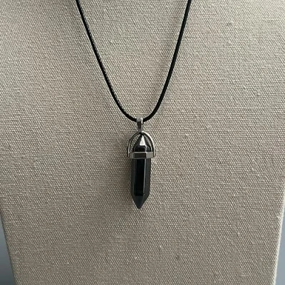 Image of VIE Double Point Pencil Pendant, Black String (Hematite)