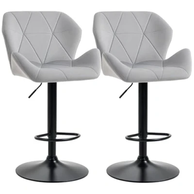 Image of HOMCOM Bar Stools Set of 2, Swivel Velvet feel Barstools with Wide Seat, Adjustable Height and Footrest, Breakfast Chairs for Kitchen, Dining Room, Grey