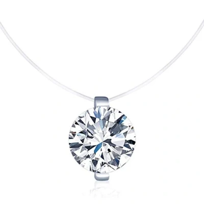 Image of Infinite U Invisible Necklace 925 Sterling Silver and Cubic Zirconia Solitaire Pendant Transparent nylon line for Women/Girls,