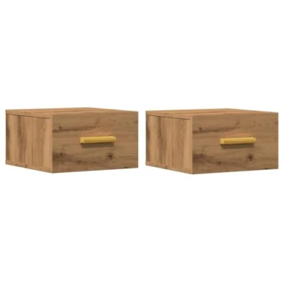 Image of vidaXL Wall mounted Bedside Cabinets/Table Units Set of 2 Artisan Oak Engineered Wood Floating Design 35x35x20 cm