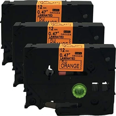 Image of NEOUZA 3PK Compatible for Brother P Touch Laminated TZe TZ Label Tape Cartridge 12mm x 8m (TZe B31 Black on Orange Fluorescent)