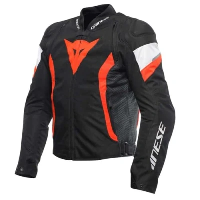 Image of Dainese Avro 5 Tex Jacket, Fabric Motorcycle Jacket with Shoulder Protectors, Men, Black/Fluo Red/White, 48