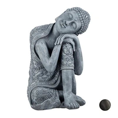 Image of Relaxdays Buddha Ornament Sitting, 60 cm, Garden Decorative Figurine, Weatherproof, Frost proof, Light Grey