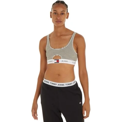 Image of Tommy Jeans Women&#039;s Keyhole Bralette Print Uw0uw05360 Other Bras, Tj Skinny Stripe, XL