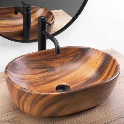 Image of REA U5060 Bathroom Sink Made of Ceramic Amelia Wood Matt Brown U5060,