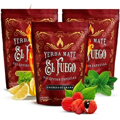 Image of Strong and simulating yerba mate set classic with additives El Fuego Energia Guarana, Menta Limon, Elaborada Paraguayan 1500g