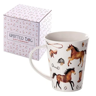 Image of SPOTTED DOG GIFT COMPANY Horse Coffee Mug, Equestrian Themed Ceramic Porcelain China Tea Cup, Gifts for Animal Lovers Women Girls Men Kids, 360ml / 12.2oz