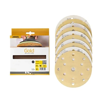 Image of Mirka Gold Universal sanding Paper Ø 150mm discs Grip 15 hole, grit P240, 10 pcs / For plaster, filler, chipboard, wood, varnish