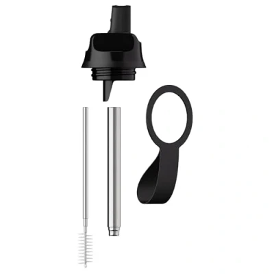 Image of Chilly&#039;s Series 2 Sports Flip Lid with Telescopic Straw and Nylon Carry Loop Easy Lid, Cleaning Brush Included Accessory Water Bottles Abyss Black