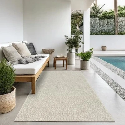 Image of the carpet Kansas robust indoor and outdoor in natural jute look, weatherproof, suitable for patio garden, Cream, ca. 80 x 250 cm