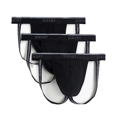 Image of 2(X)IST Men&#039;s Cotton Stretch Jock Strap 3 Pack, Black/Black/Black, S