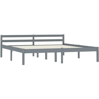 Image of vidaXL Bed Frame, Double Size, Solid Pinewood Construction, Grey Finish, Contemporary Design, Sturdy Plywood Slats, Assembly Required, 160x200 cm
