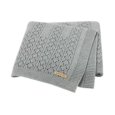 Image of DovFanny Cotton Cellular Baby Blanket Knitted Soft for Newbron Boy and Girls 100 x 80cm Grey