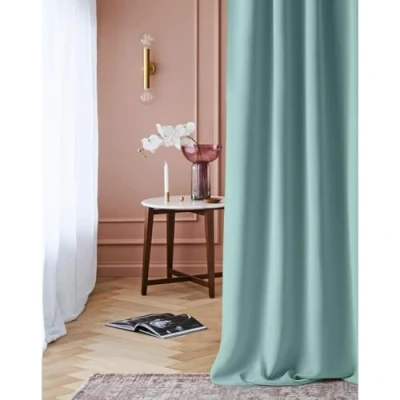 Image of ROOM99 Laurel Curtain with Ruffle Tape, 140 x 260 cm, Width Height Blackout Opaque Sliding Curtains, Living Room, Bedroom for Rail System, Mint, 1 Piece