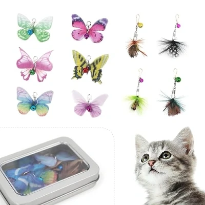 Image of SONGWAY Cat Wand Toy Replacement Refill 10 Pcs Insect Feather Toys Refills, Attachments, Interactive Chaser Toys, Teaser for Indoor Kitten