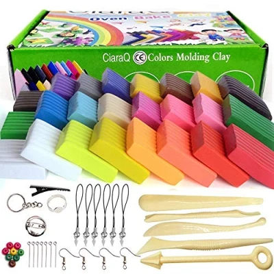 Image of Polymer Clay Set, 24 Colours Nontoxic Oven Bake Safe and Soft DIY Modelling with Plastic Tools Accessories Birthday Gifts for Kids