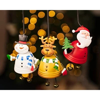 Image of Marco Paul 3pc Christmas Ornaments Santa Snowman Reindeer Metal Hanging Xmas Decorations Bouncing Jinglers Home Figures Festive