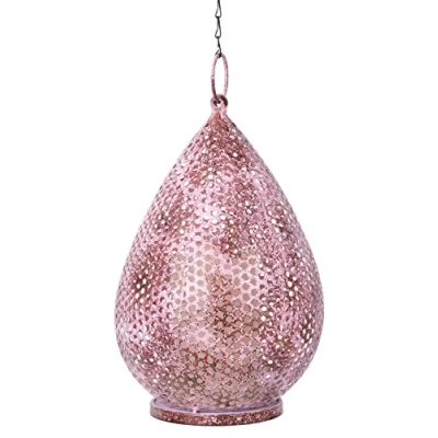 Image of Luxform Lighting USB Rechargeable LED Metal Moroccan Hanging/Table Light Outdoor or Indoor 24 Flickering LED&#039;s Flame (Delicate Pink)
