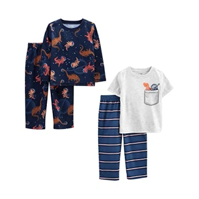 Image of Simple Joys by Carter&#039;s Boys&#039; 4 Piece Poly Pajamas Set, Blue/Grey/Dinosaur, 6 9 Months (Pack of 2)