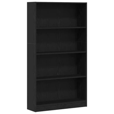 Image of vidaXL 4 tier bookshelf engineered wood black oak bookcase for living room/office 80x24x143 cm