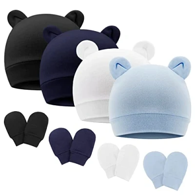 Image of DRESHOW Newborn Baby Beanie Hat and Gloves, Girl Spring Summer Autumn Winter Hats for 0 6 Months Infant Cotton