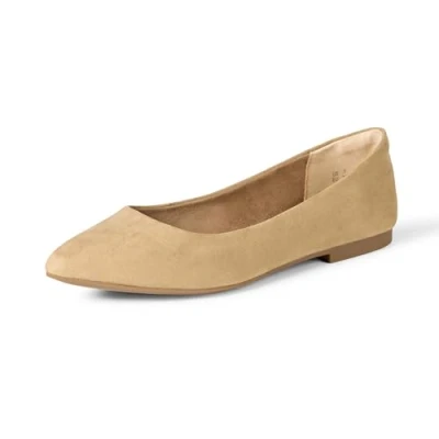 Image of Amazon Essentials Women&#039;s Pointed Toe Ballet Flat, Beige Microsuede, 9.5 UK Wide