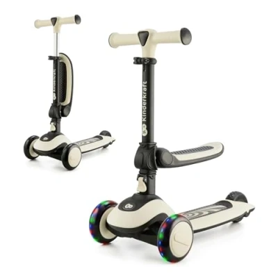 Image of Kinderkraft Halley 2 in 1 Scooter for Kids 1+ Year Old to 50 kg, 3 Wheel Scooter, Balance Bike, Easy Folding, Front Flashing Wheels, Adjustable Handlebar, Handle Weighs only White