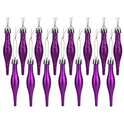 Image of Christmas Concepts® Pack Of 15 8.5cm, 85mm (3.4&quot;) Droplet Baubles Matte &amp; Glitter Design (Purple)
