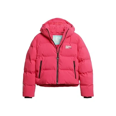 Image of Superdry Women&#039;s Hooded Boxy Puffer Jacket, Raspberry Red, UK 14