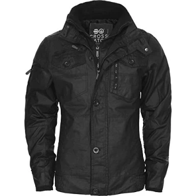 Image of NEW MENS CROSSHATCH PLIXXIE JACKET PADDED DESIGNER BLACK RIBBED WINTER ZIP COAT[Black ,S]