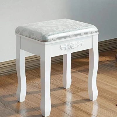Image of jeffordoutlet Dressing Table Stool, White Padded Stool Solid Wood Vanity Bedroom Make Up Piano