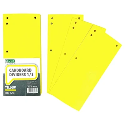 Image of D.RECT Pack of 100 Cardboard Dividers Paper Separation Strips 1/3 A4 Sheet, 11x24cm, 160g for Perfect Binders Divider Color Yellow