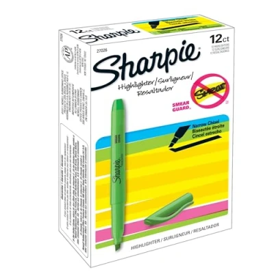 Image of SHARPIE Pocket Style Highlighters, Chisel Tip, Fluorescent Green, Box of 12