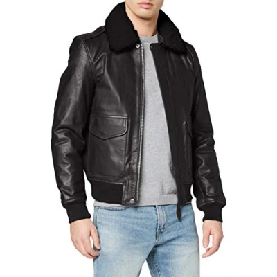 Image of Schott NYC Men&#039;s Lc2412 Leather Jacket, Black/Black Fur, Large