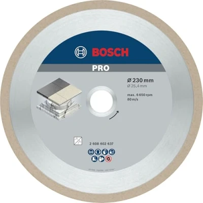 Image of Bosch 1x PRO Ceramic Diamond Cutting Disc for Bore 25.4 and Tile Cutters (for tiles, Hard Ø 230 mm, Professional Accessory Table Saw)