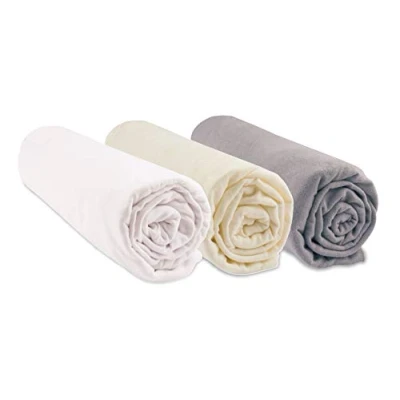 Image of Set of 3 Fitted Sheets 70 x 160 cm Cot Bed Organic Cotton Hazelnut White Stretchy &amp; Breathable Healthy Sleep Easy Brand GOTS Oeko Tex Certified Made in Europe