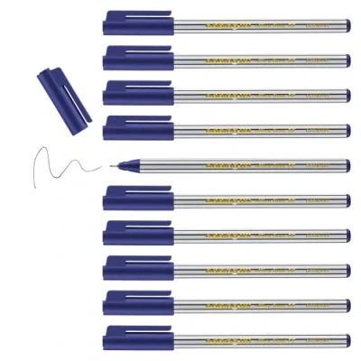 Image of edding 89 fineliner blue 10 pens extra fine round tip 0.3 mm thin fibre pen for fine, precise writing, underlining, drawing in the office or at home and school