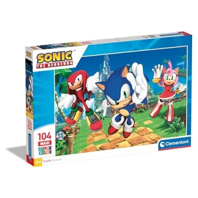 Image of Clementoni Jigsaw Puzzle Sonic 104 Maxi Pieces Supercolor For Children 4 6 Years, Cartoon, Gift Boy/Girls, Kids, Made In Italy, 25764