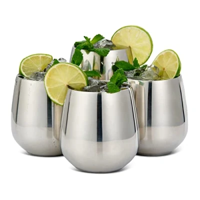 Image of Oak &amp; Steel Elegant Stemless Wine Glasses Set of 4, Unbreakable Glasses, Picnic 350ml