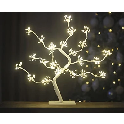 Image of garden mile® 50cm Festive Pre Lit Firework Tree Bonsai Twig Christmas 264 Warm White Copper LED Lights 5m Lead Cable Centrepiece Indoor Outdoor Xmas Décor