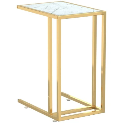 Image of vidaXL Computer Side Table White Marble 50x35x65 cm Tempered Glass
