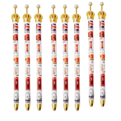 Image of Souvenirs 8 London Pens Landmarks Crown Big Ben Bus Eye Union Jack British Pen