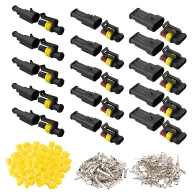 Image of QitinDasen 15 Set Waterproof Car Electrical Connectors, Sealed Connector Plug Socket Kit, for Truck Boat (1 Pin/2 Pin/3 Pin)