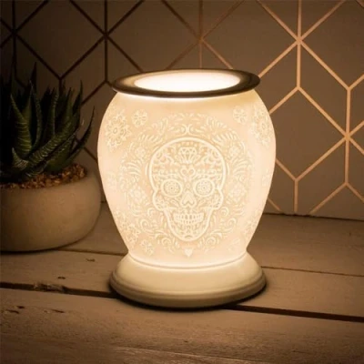 Image of lesser and pavey LP47133 Pot Shaped Ceramic Desire Aroma Warmer Sugar Skull Design 1 Pc, Cream